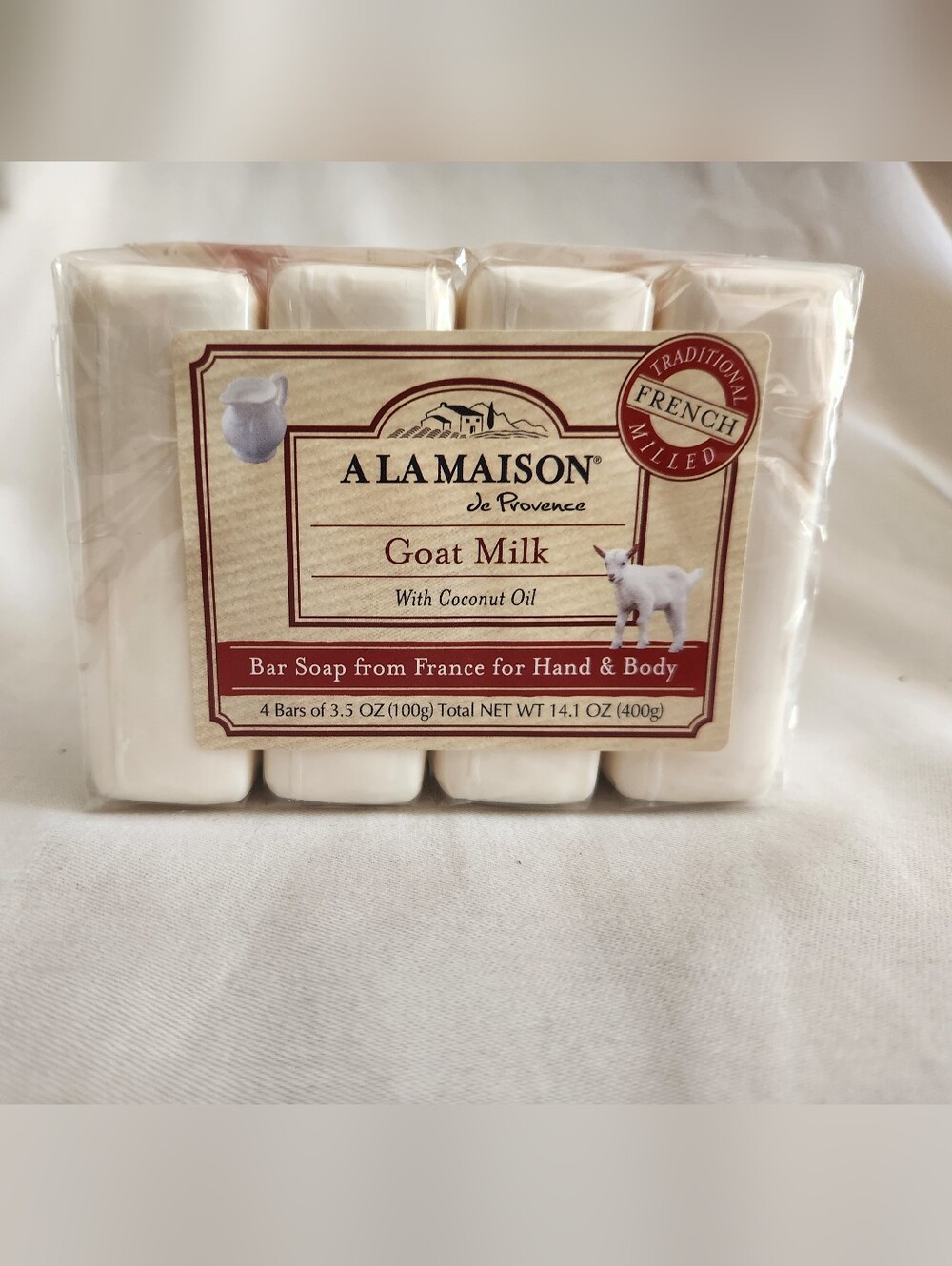 A La Maison Goat Milk Bar Soap with Coconut Oil - 4 pack-Imported from France